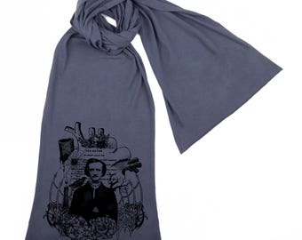 Edgar Allan Poe Screen printed Cotton Scarf