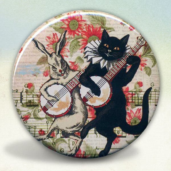 Black Cat and Rabbit Banjo Players Pocket Mirror