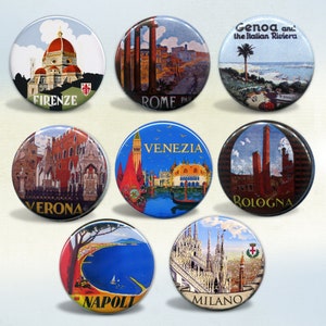 Italy Travel Set of 8 pins or magnets