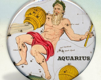 Constellation of Aquarius Zodiac Sign Pocket Mirror, keychain or magnet