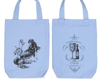 Mermaid La Luxure Organic Cotton Two Bottle Wine, Liquor and Growler Bottle Tote Bag