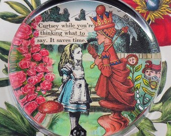 Alice and The Red Queen Glass Round Paperweight