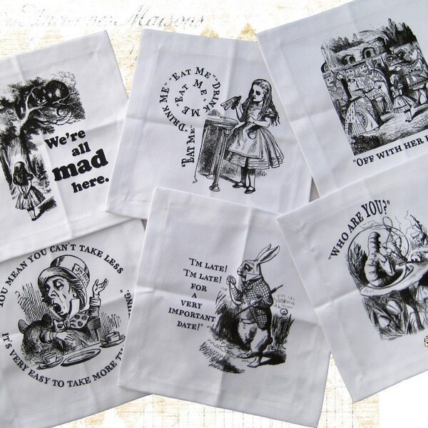 Alice in Wonderland Cocktail Napkins set of 6  Tartx