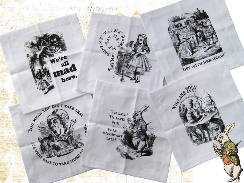 Alice in Wonderland Cocktail Napkins Set of 6 Tartx Etsy