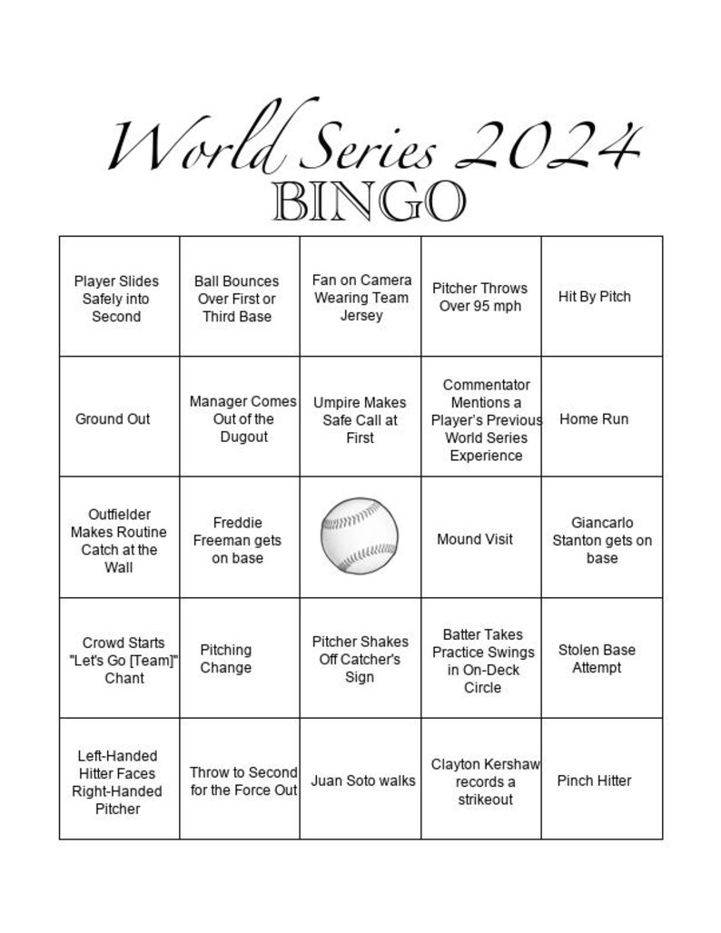 World Series 2024 Bingo Etsy