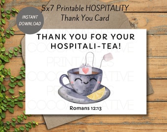 JW Hospitality Card | Romans 12:13 | Printable | JW Greeting Cards | JW Gifts | jw Thank You Cards | Hospitality Card | Tea Theme Thank you
