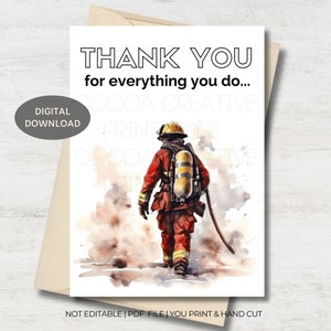 Biglietto di ringraziamento per pompiere / Ringraziamento pompiere / Regalo pompiere / Regalo dipartimento vigili del fuoco / Apprezzamento pompiere / Biglietto stampabile / Download digitale