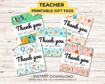 Teacher Gift Tags printable / Teacher Appreciation Week Gift Tags / Teacher Appreciation / Teacher Thank you / End of School Teacher Gift