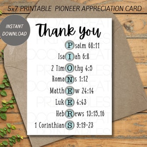 Tarjeta imprimible de agradecimiento pionero / JW / Tarjeta de agradecimiento Pioneer / Regalos Pioneer / Escuela Pioneer / Imprimibles JW / Imprimible JW Pioneer