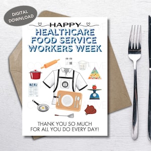 Weekkaart voor voedselservicemedewerkers in de gezondheidszorg | Afdrukbare foodservicemedewerkers | Dieetweek | Foodservice Bedankt | Digitale download