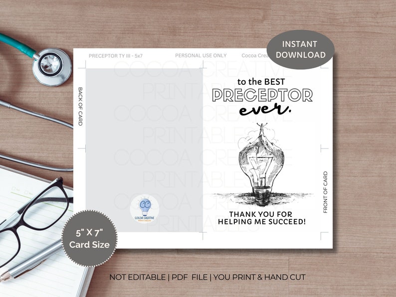 Preceptor Thank You Card | Nurse Mentor Appreciation (printable Card ...