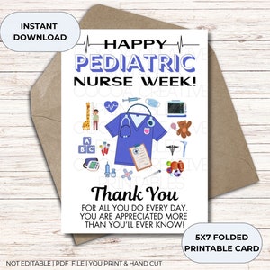 Pediatric Nurse Week Card | Pediatric Nurse Week printable | Peds Nurse Week | Pediatric Nurse Thank you card | Digital Download