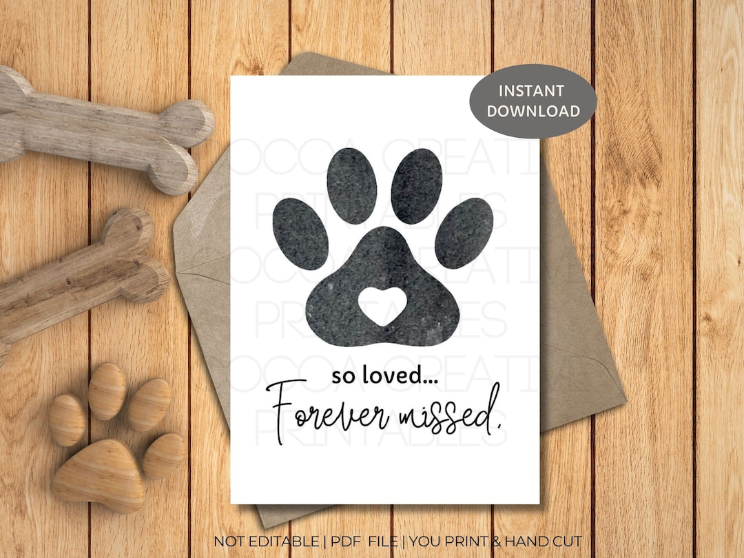 Pet Loss Printable Card | Pet Sympathy Card | Paw Print Pet Loss Card | Dog Loss Sympathy Card ...