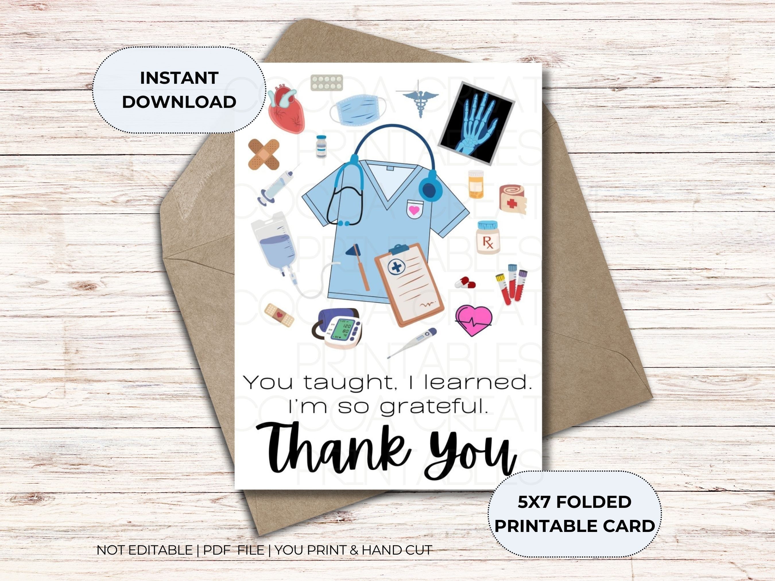 Preceptor Thank You Printable Flat Card 5x7 Card,clincal Instructor
