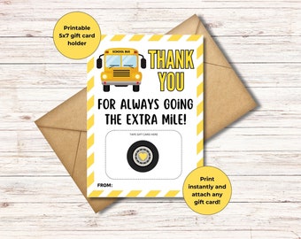 School Bus Driver Gift Card Holder | Printable Thank You (PDF)