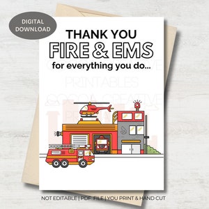 Biglietto di ringraziamento per vigili del fuoco e servizi di emergenza medica / Ringraziamenti per i vigili del fuoco / Regalo per i vigili del fuoco / Apprezzamento per vigili del fuoco e servizi di emergenza medica / Biglietto per servizi di emergenza medica / Biglietto stampabile / Download digitale