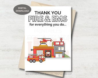 Fire & EMS Thank You Card | Fire Department Thanks | Firemen Gift | Fire and EMS Appreciation | EMS Card | Printable Card | Digital Download