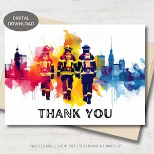 Firefighter Thank You Card | Fireman Thanks | Firemen Gift | Fire Dept Gift | Firefighter Appreciation | Printable Card | Digital Download