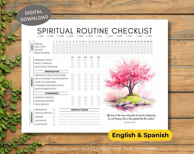 JW Weekly Spiritual Routine Checklist ~ Goal Tracker ~ Jehovah's ...