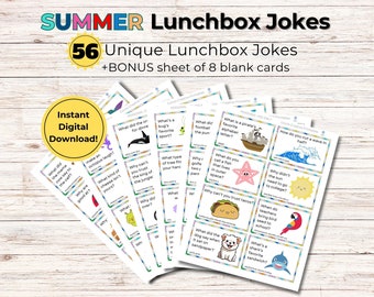 Summer Lunchbox Jokes Printable, Lunch Box Notes, Jokes for kids, Lunchbox Cards, School Jokes, Kids Riddles, Printable Lunch Box Notes, PDF