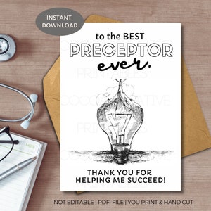 carte de remerciement de maître | Appréciation du précepteur | Appréciation du mentor infirmier | Cadeau pour instructeur clinique | Carte imprimable | Carte des préceptes