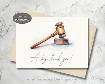 Lawyer Thank you Card | Solicitor Thank you | Legal Team Thank you Card | Attorney Thank you card | Judge Thank you | Gavel