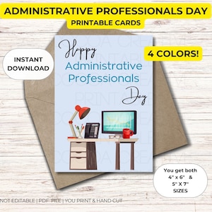 Cartão do Dia dos Profissionais Administrativos para impressão, Feliz Dia dos Profissionais Administrativos, Cartão de agradecimento para presente dos profissionais administrativos