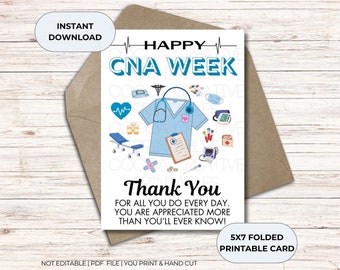 CNA Week Card | CNA Week printable | cna Week foldable 5x7 card | cna Thanks | Certified Nursing Assistant Week | CNA Thank you card