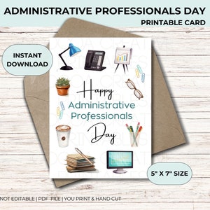 Cartão do Dia dos Profissionais Administrativos para impressão, Feliz Dia dos Profissionais Administrativos, Cartão de agradecimento para presente dos profissionais administrativos