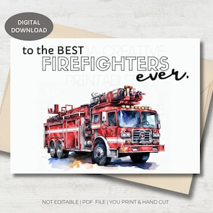 Firefighter Thank You Card | Fireman Thanks | Firemen Gift | Fire Dept Gift | Firefighter Appreciation | Printable Card | Digital Download