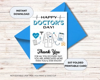 Doctor&#39;s Day thank you printable 5x7 folded greeting card | National Doctors Day Card | Happy Doctor&#39;s Day | Doctor Day printable