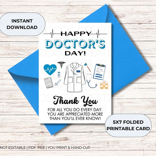 Doctor's Day thank you printable 5x7 folded greeting card,Medical card,MD card,DO doctor,OBGYN thank you,Clinical Instructor thank you
