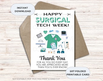 Surgical Tech Week Card | Surgical Tech Week printable | Surgical Tech Week | Surgical Tech Thank you card | Digital Download | Printable