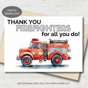 Firefighter Thank You Card | Fireman Thanks | Firemen Gift | Fire Dept Gift | Firefighter Appreciation | Printable Card | Digital Download