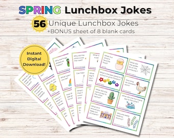 Spring Lunchbox Jokes Printable, Lunch Box Notes, Jokes for kids, Lunchbox Cards, School Jokes, Kids Riddles, Printable Lunch Box Notes, PDF