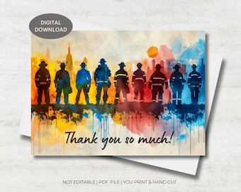 Firefighter Thank You Card | Watercolor Design (Digital Download)