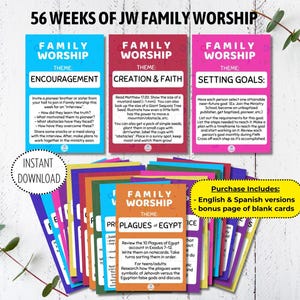 Tarjetas para la Noche de Adoración Familiar JW / JW FWN / Actividades para niños JW / Ideas imprimibles para la adoración familiar / Adoración familiar JW