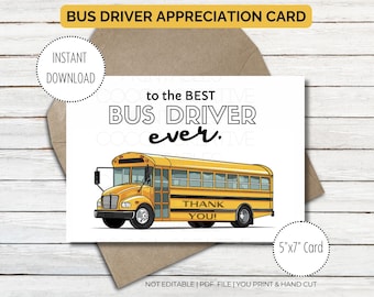 Bus Driver Thank You Card Printable | Bus Driver Appreciation Card | School Bus Driver Thank You Card | Digital Download | Bus Driver Card