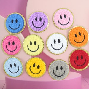 Chenille Smile Patch, Bügelbild, Regenbogen Farbe, Bügelbild, Gestickter Flicken, Applikation, Aufnäher für Kleidung, Bügelbild, Flicken