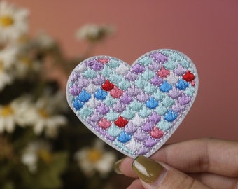 scales of the mermaid patch, rainbow heart patch, iron on patch, embroidered patch, applique, iron on clothing labels,