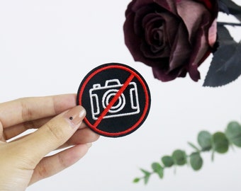 No photos patch, no picture patch, iron on patch, embroidered patch, applique, iron on clothing labels,