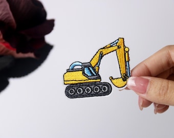 excavator patch, vehicle patch, iron on patch, embroidered patch, applique, iron on clothing labels,