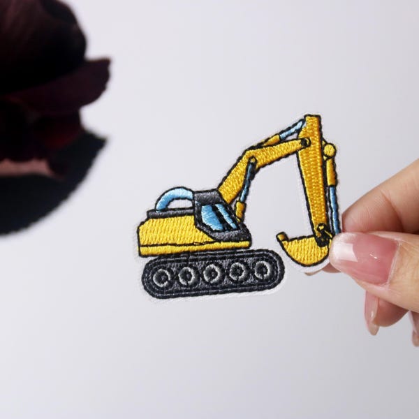 excavator patch, vehicle patch, iron on patch, embroidered patch, applique, iron on clothing labels,
