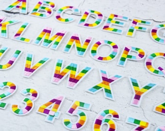 rainbow colors font personalized letters patch, number patch, iron on patch, embroidered patch, alphabet patch, name patch,