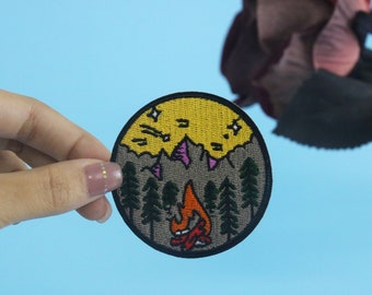 lägereldsmärke, gå vilt märke, äventyr, strykmärke, broderad märke, applikation, strykmärken för kläder,