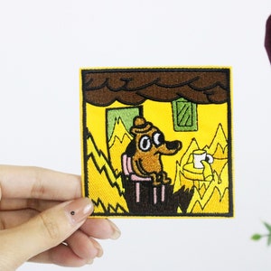 dog in the burning house patch, that&#39;s fine pach, meme dog,  iron on patch, embroidered patch, applique, iron on clothing labels,