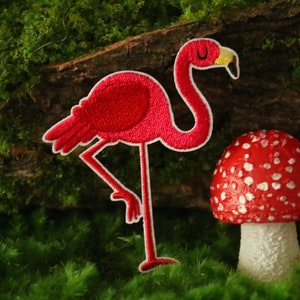 flamingo patch, bird patch, pink, iron on patch, embroidered patch, applique, iron on clothing labels,