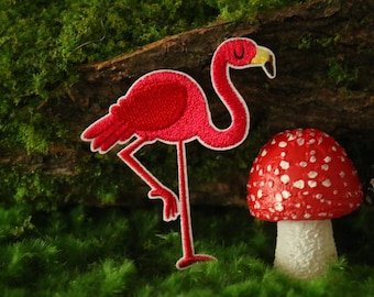 flamingo patch, bird patch, pink, iron on patch, embroidered patch, applique, iron on clothing labels,