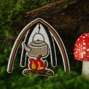 campfire patch, camping patch, iron on patch, embroidered patch, applique, iron on clothing labels,