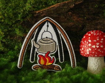 campfire patch, camping patch, iron on patch, embroidered patch, applique, iron on clothing labels,
